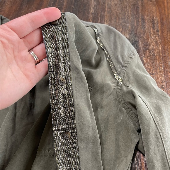 Free People Off Campus button down Moss metallic gold Olive Green Blouse XS - Picture 5 of 11